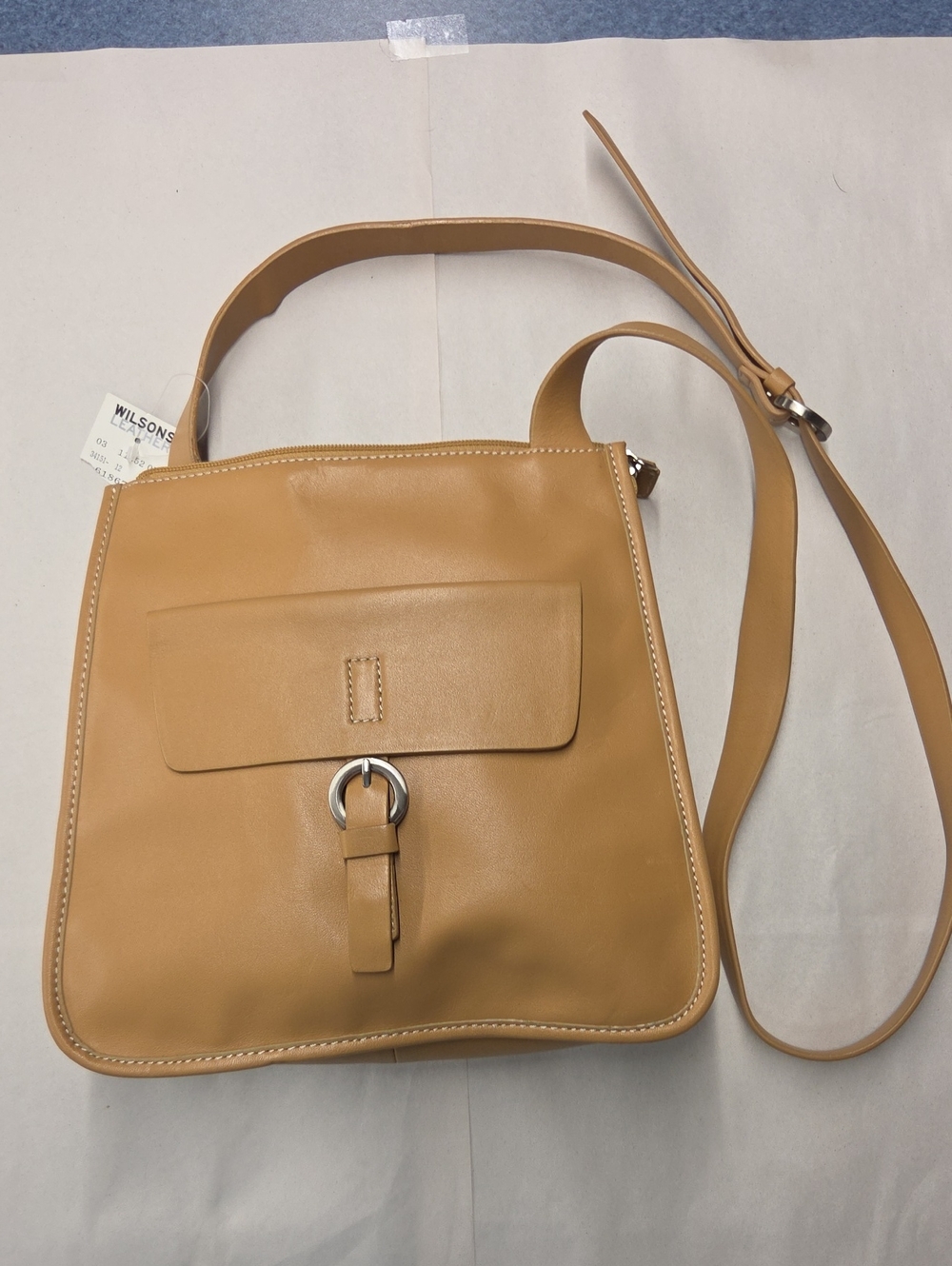 Wilsons Leather Pelle StudioTan Crossbody Saddle Bag with Front Flap